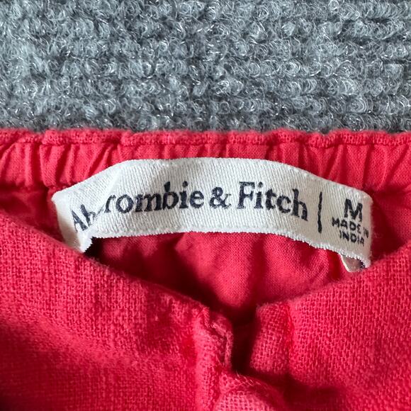 Abercrombie and Fitch Dress Women Medium Coral Linen Button Through Mini Peasant - Picture 4 of 10
